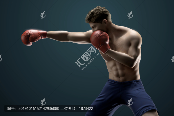 精实拳击手使出右直拳