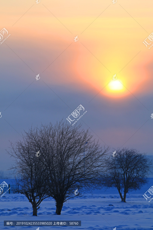 雪原朝阳晨光