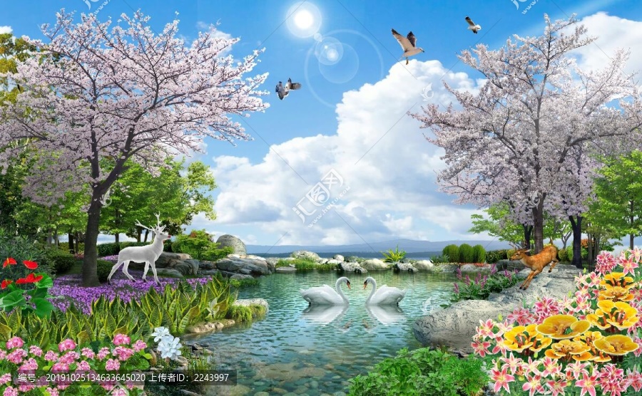 世外桃源風(fēng)景畫電視背景墻