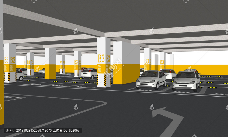 效果圖停車場(chǎng)涂刷地面劃線