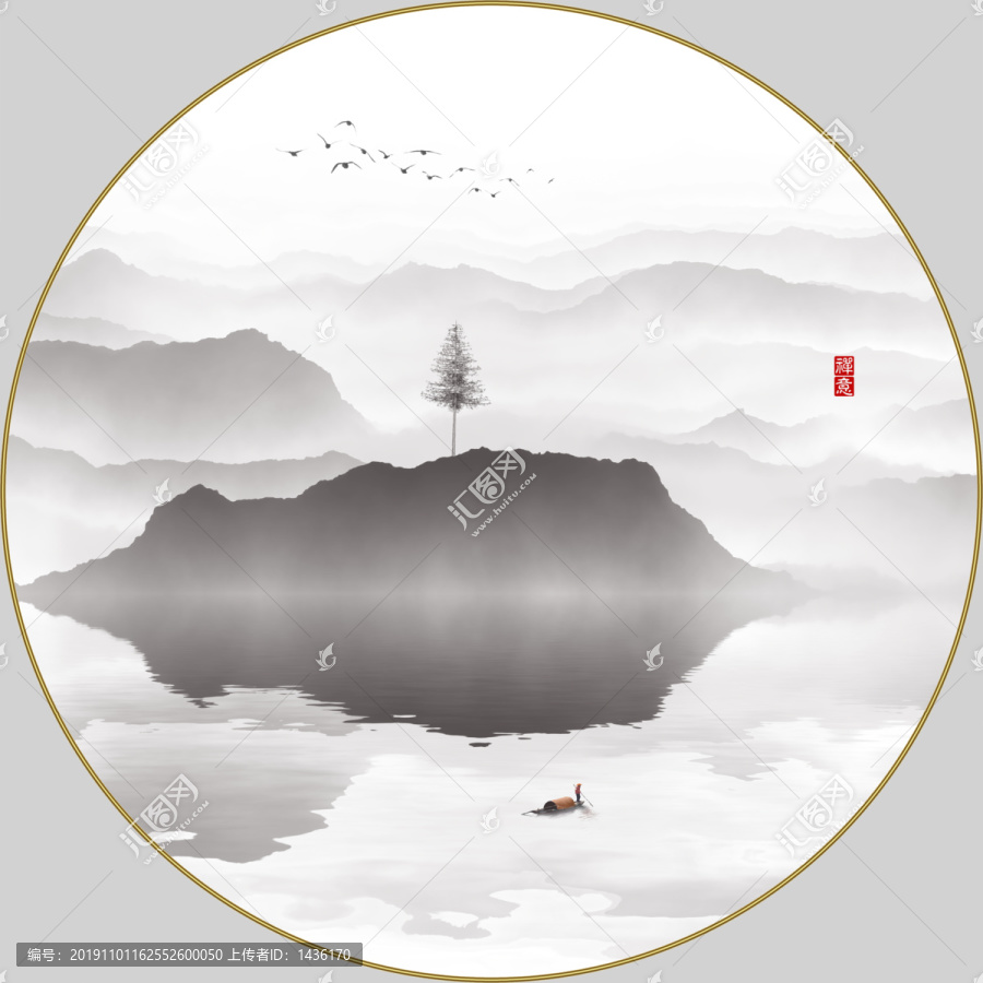 新中式山水畫手繪裝飾畫