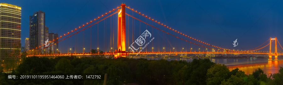 武汉鹦鹉洲长江大桥夜景景观