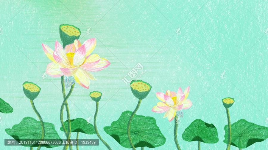 原創(chuàng)線圈插畫賞荷花宣傳展板