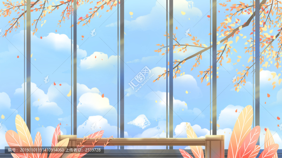 藍(lán)色唯美卡通秋季節(jié)氣插畫背景