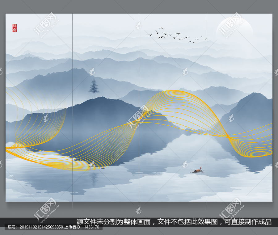 金線線條遠(yuǎn)山山水畫