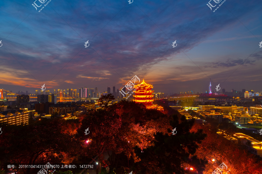 武汉黄鹤楼公园夜景灯光秀风光