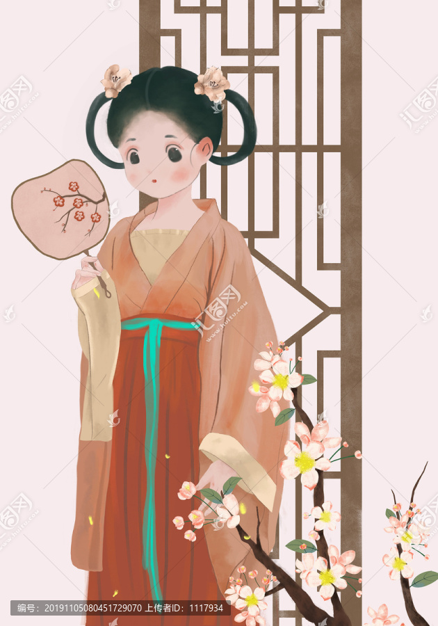 手繪插畫古裝古風(fēng)美人南朝仕女