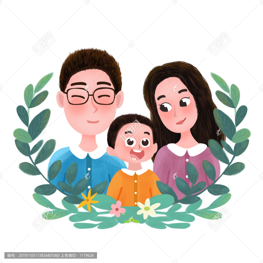 一家三口幸福家庭PSD矢量