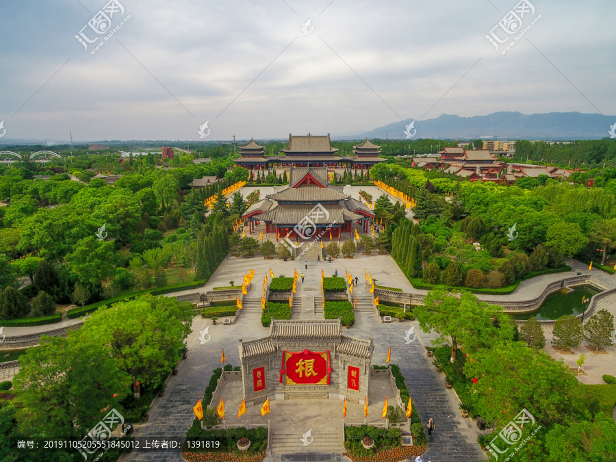 航拍山西洪洞大槐树景区