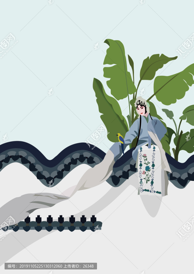 蘇州園林筑矢量插畫