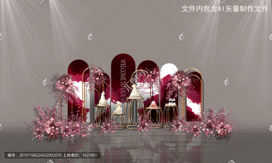紅白色婚禮甜品區(qū)
