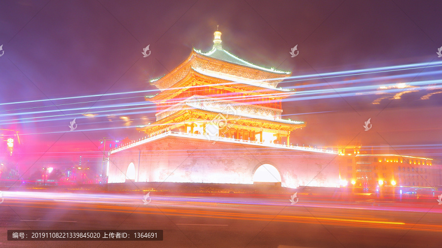 陕西西安钟楼夜景慢门