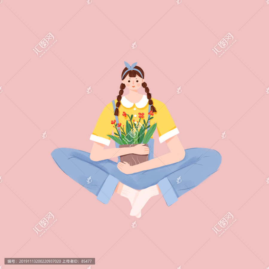 抱著一盆花的女孩