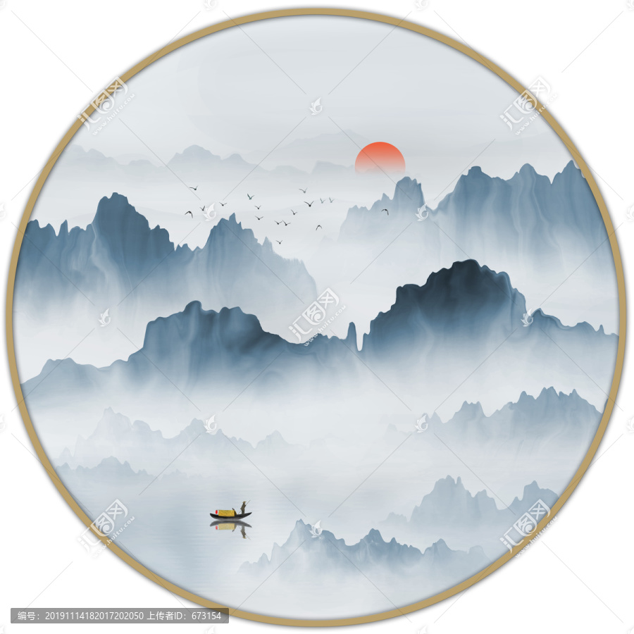 新中式水墨山水裝飾畫(huà)