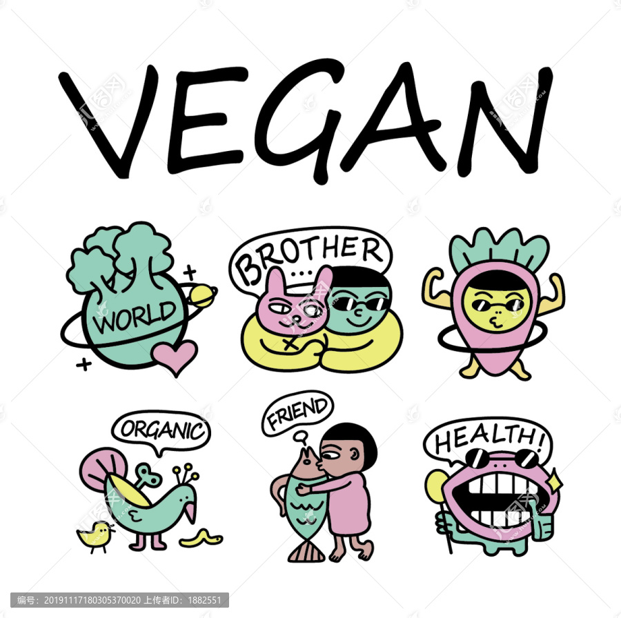 VEGAN素食卡通涂鴉