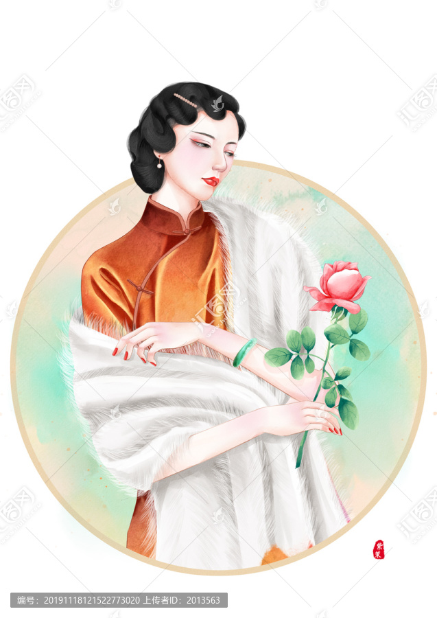 旗袍女人插畫