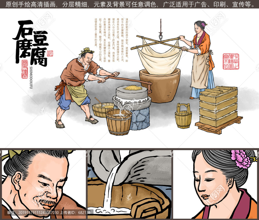 石磨豆腐插畫
