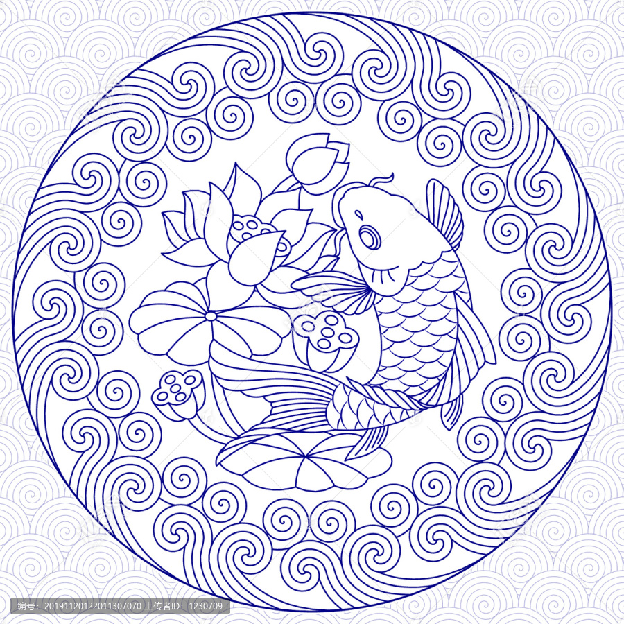 魚躍龍門矢量單線