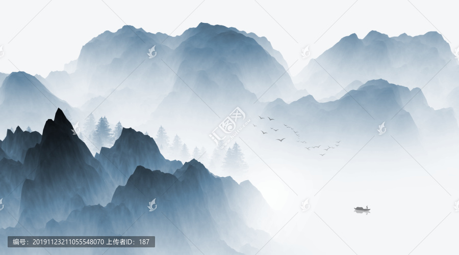 水墨云霧山水畫水墨遠山
