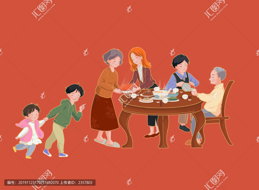 春節(jié)年夜飯團(tuán)圓插畫