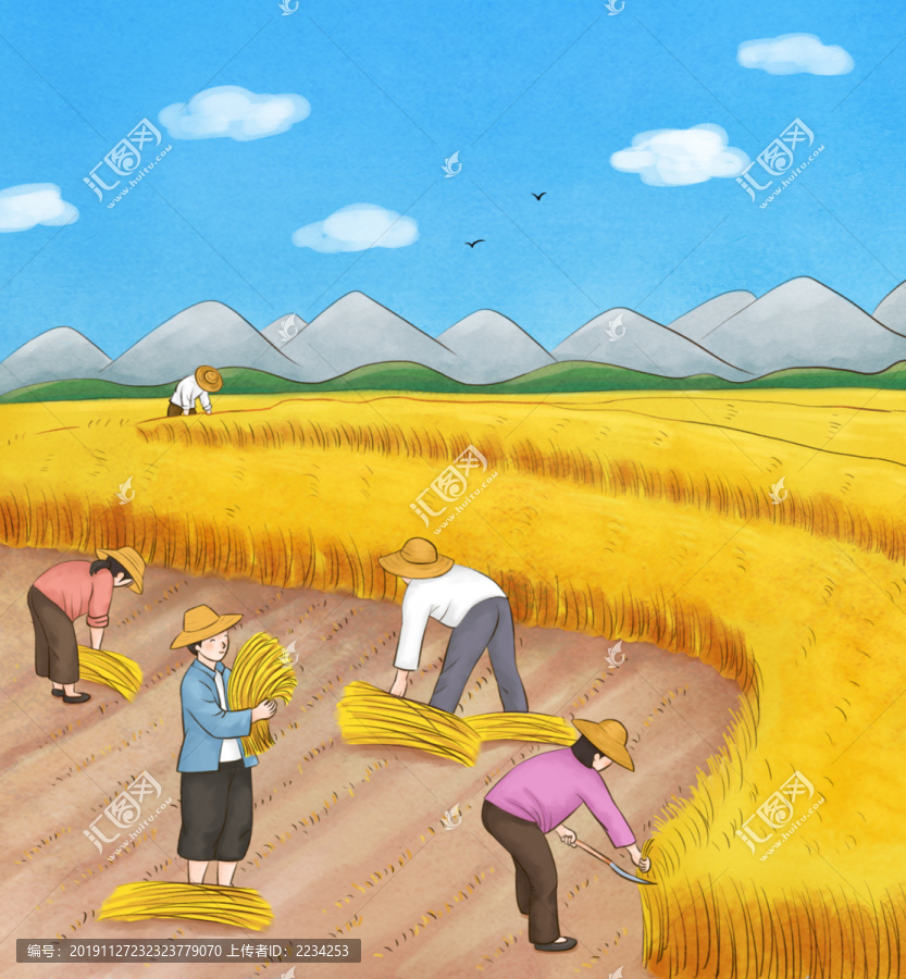 收割豐收糧食作物農(nóng)產(chǎn)品包裝插畫