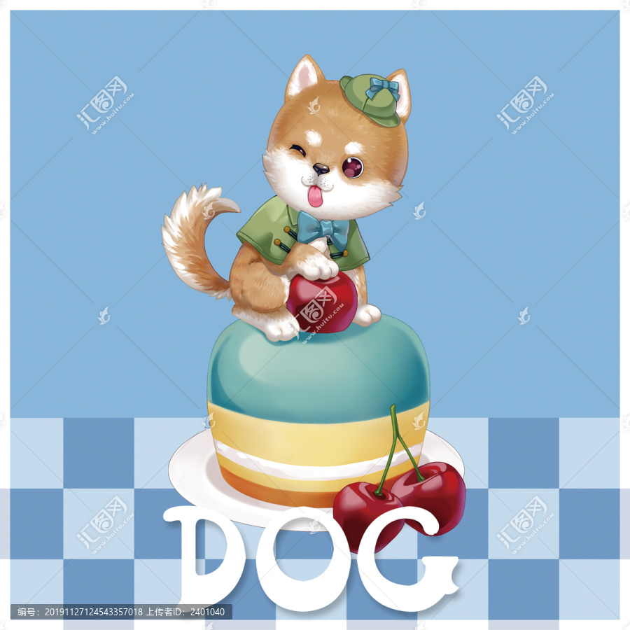手繪可愛q版柴犬分層psd