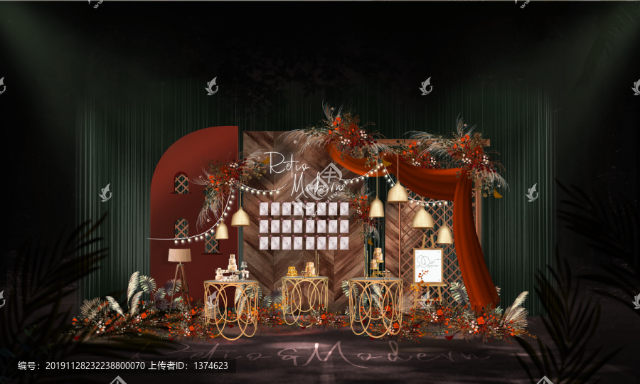 原木色莫蘭迪紅婚禮甜品臺
