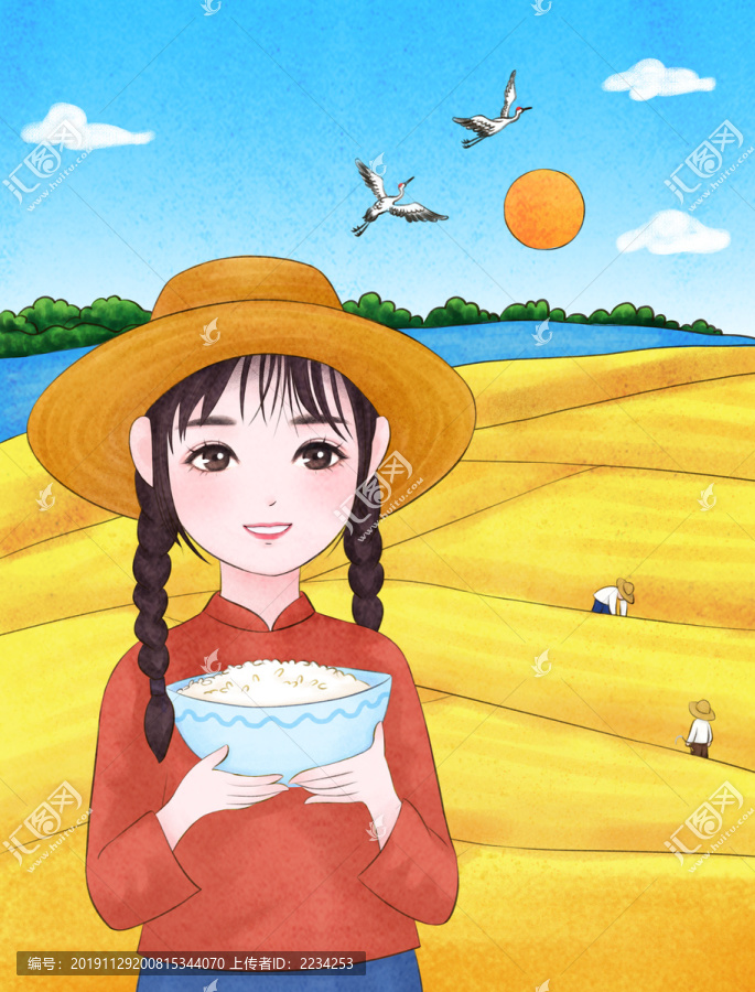 農(nóng)民豐收糧食收割插畫