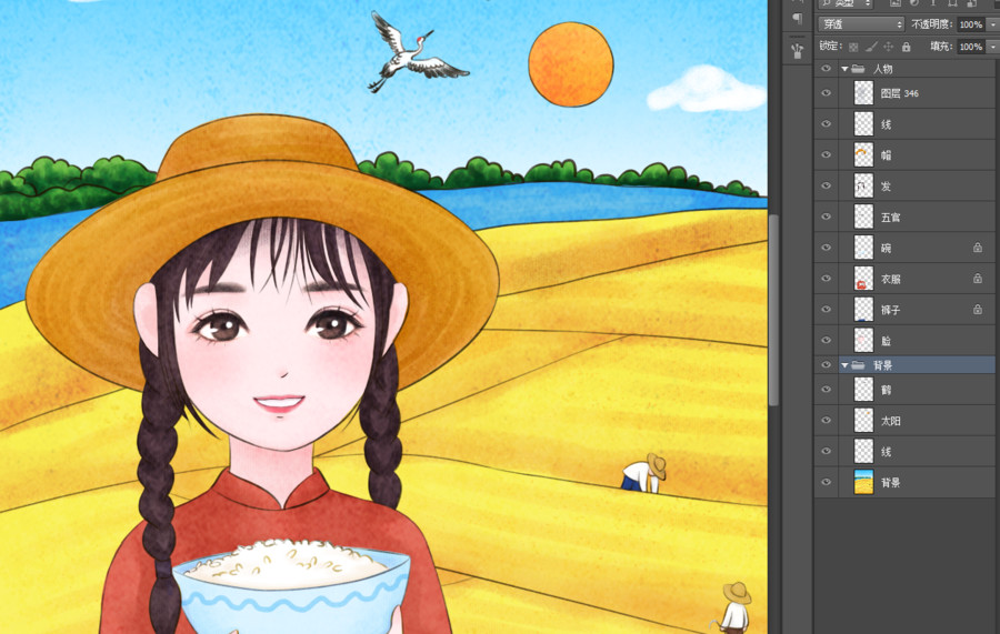 農(nóng)民豐收糧食收割插畫