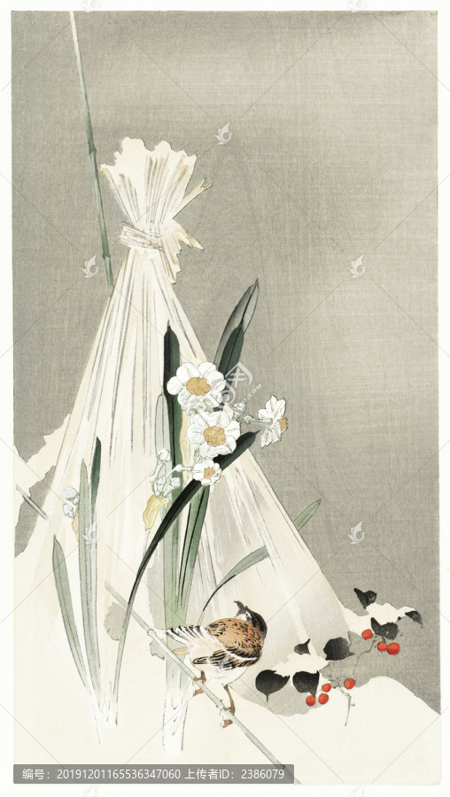 小原古村水仙花干草捆與鳥
