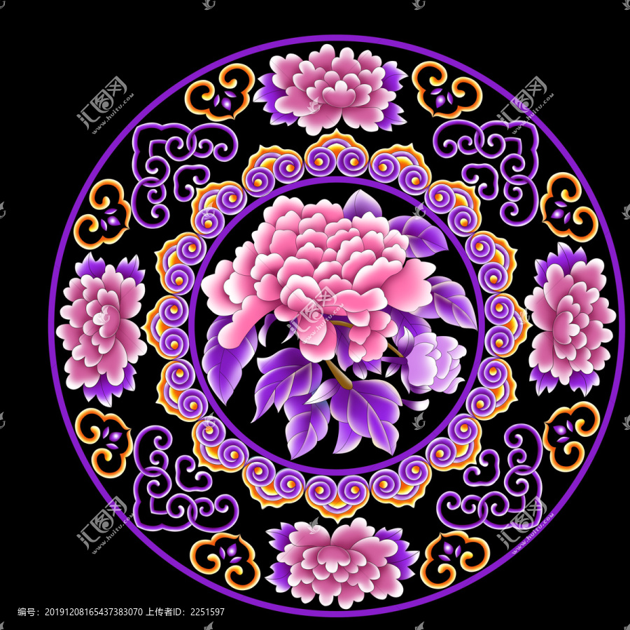吉祥牡丹分層設(shè)計(jì)插畫(huà)圖案