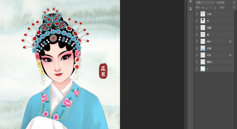 花旦青衣京劇臉譜國(guó)粹插畫