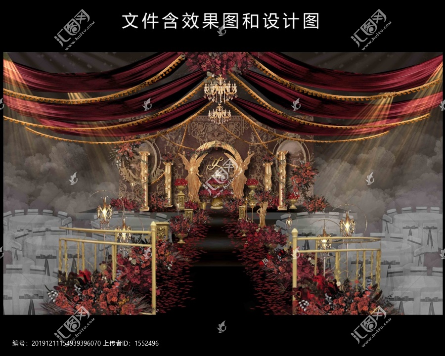 紅金婚禮舞臺效果圖