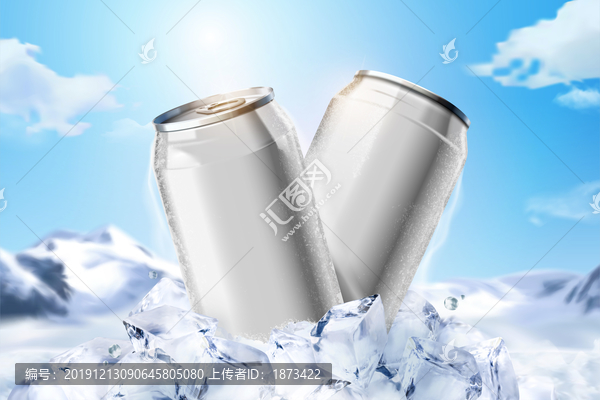 沁涼飲品模板與冰塊雪山背景