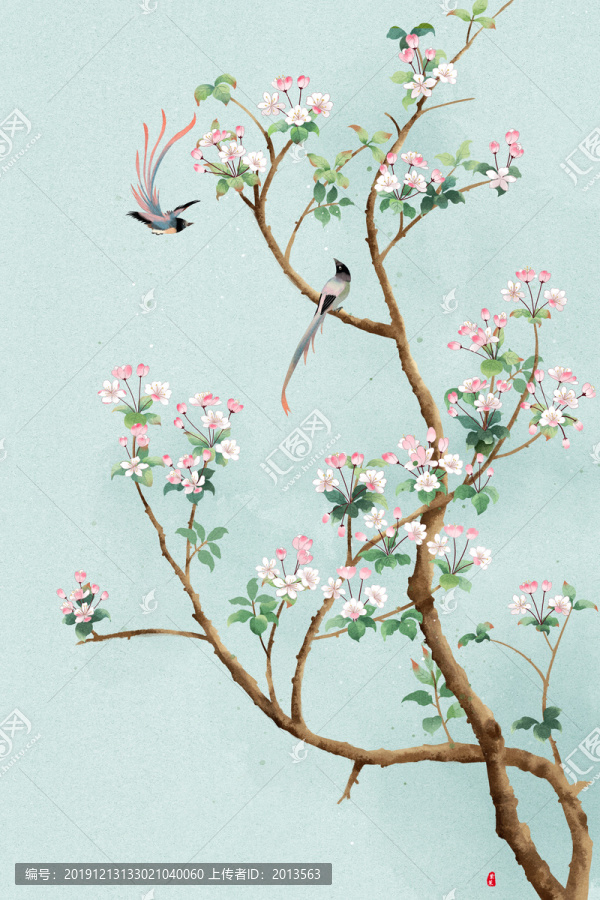 手繪海棠花開
