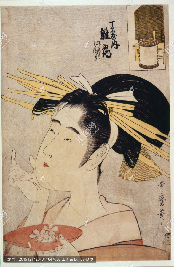 喜多川歌麿妓女與櫻桃花