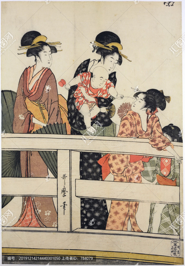 喜多川歌麿妇女和儿童在桥上