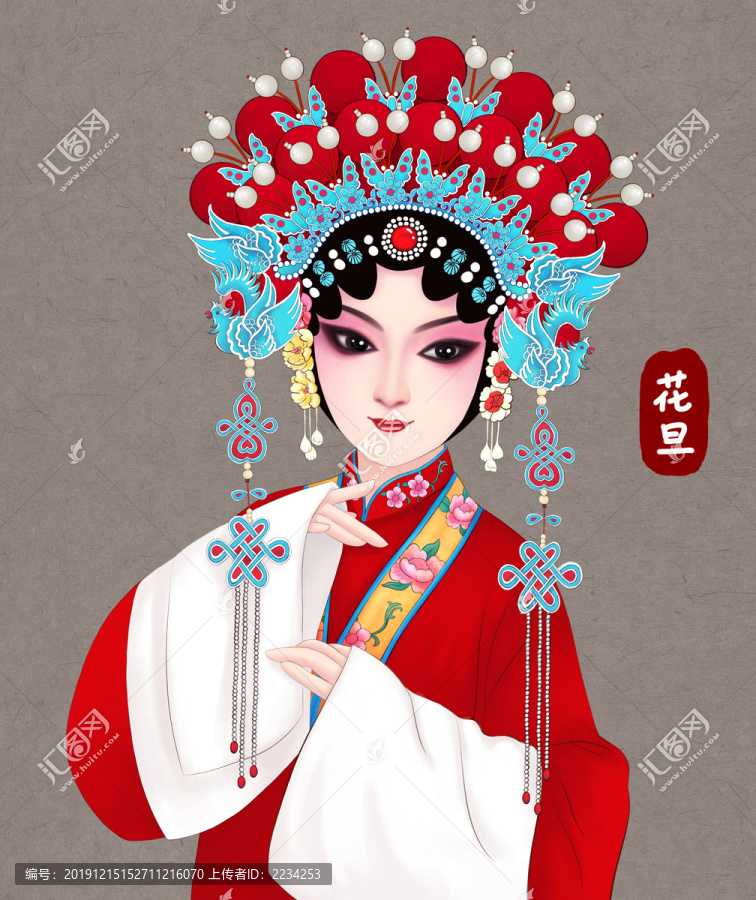 花旦臉譜紅戲服古裝美女插畫(huà)