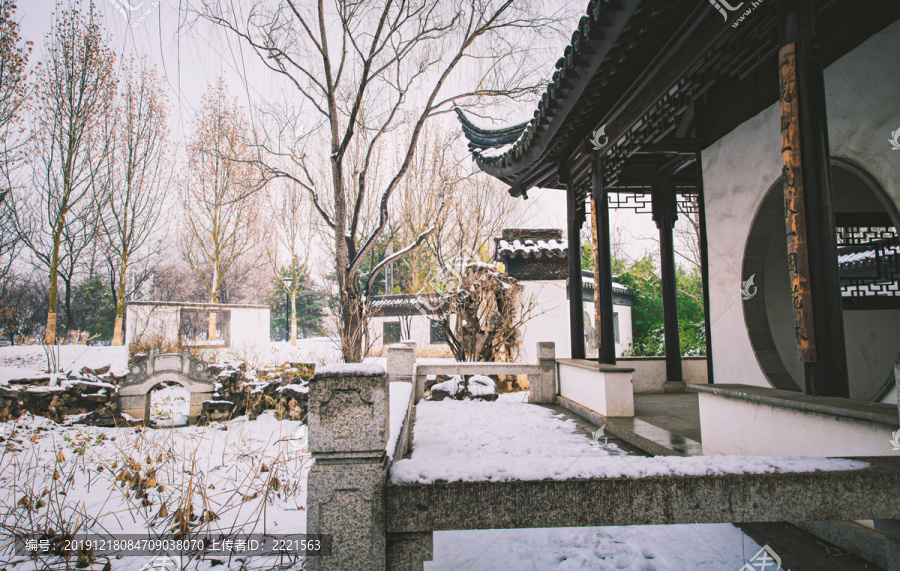 公园园林景观雪景素材