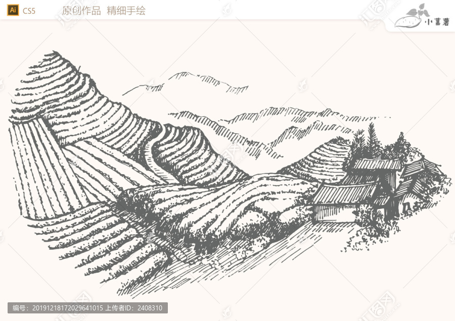 手繪茶園農(nóng)場矢量圖