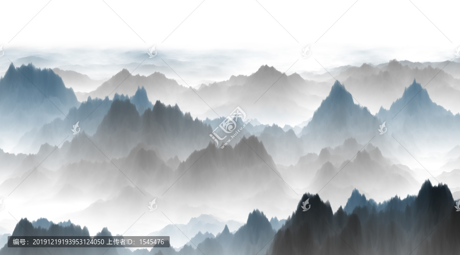 水墨畫山峰云霧山巒