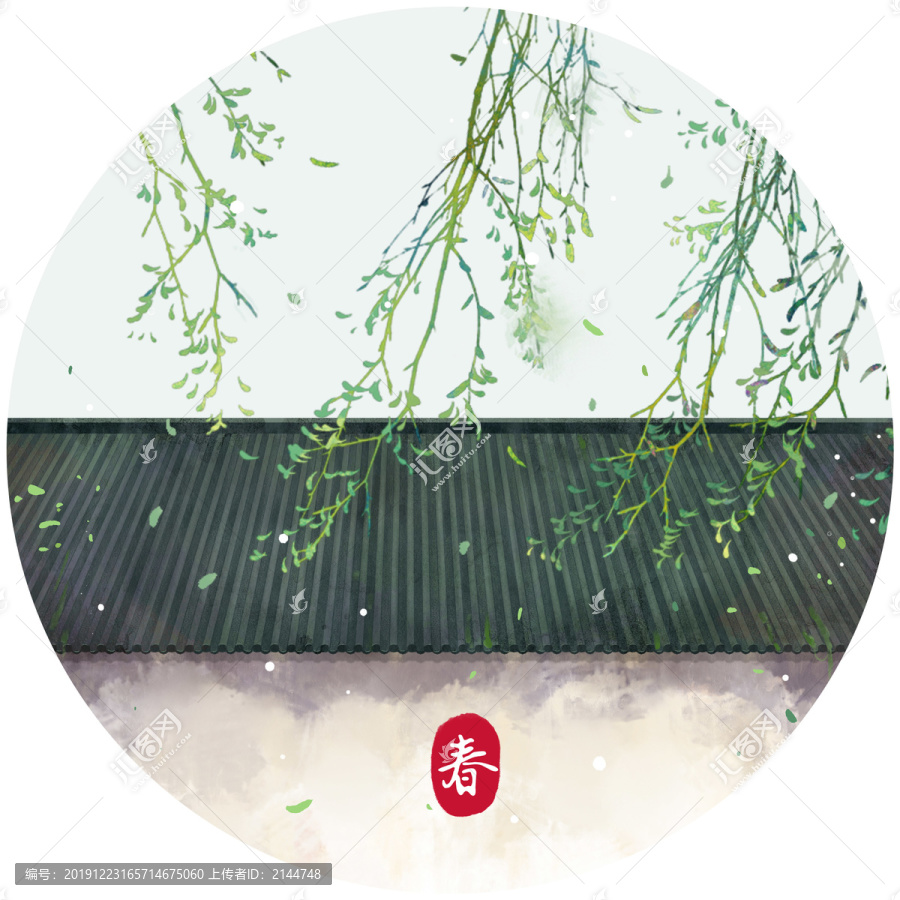 唯美古風(fēng)春季屋檐意境插畫