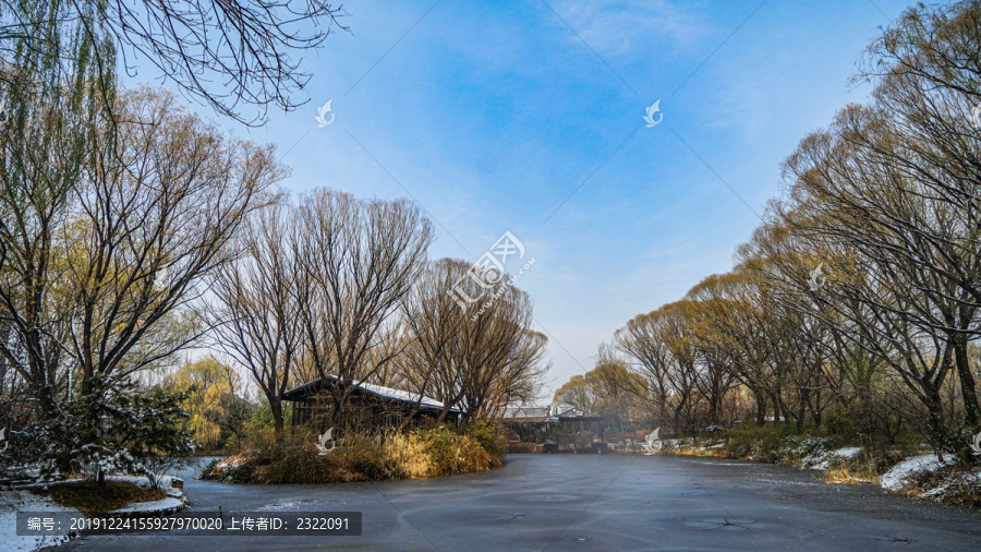 雪天的湖面风景