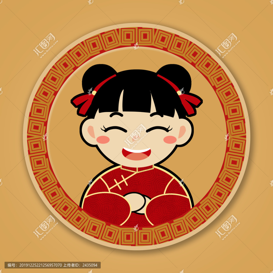 红色新年春节卡通可爱中国娃娃