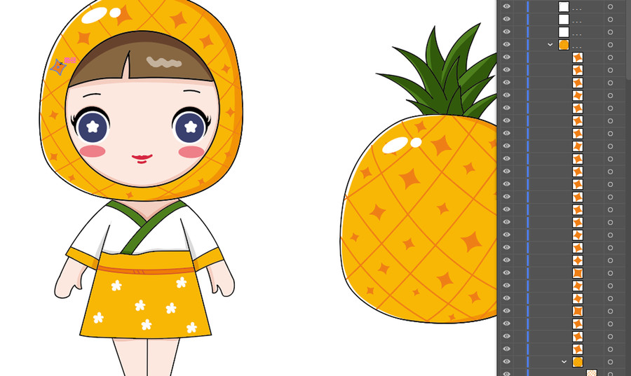 原創(chuàng)卡通菠蘿可愛卡通菠蘿女孩