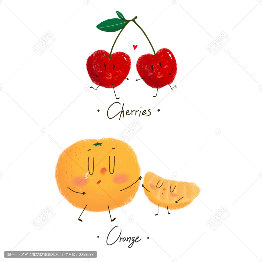 手绘水果樱桃橘子