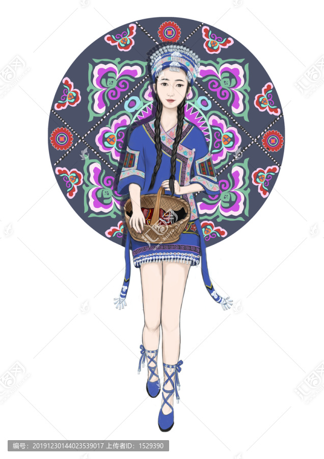 提刺繡籃子的苗族姑娘