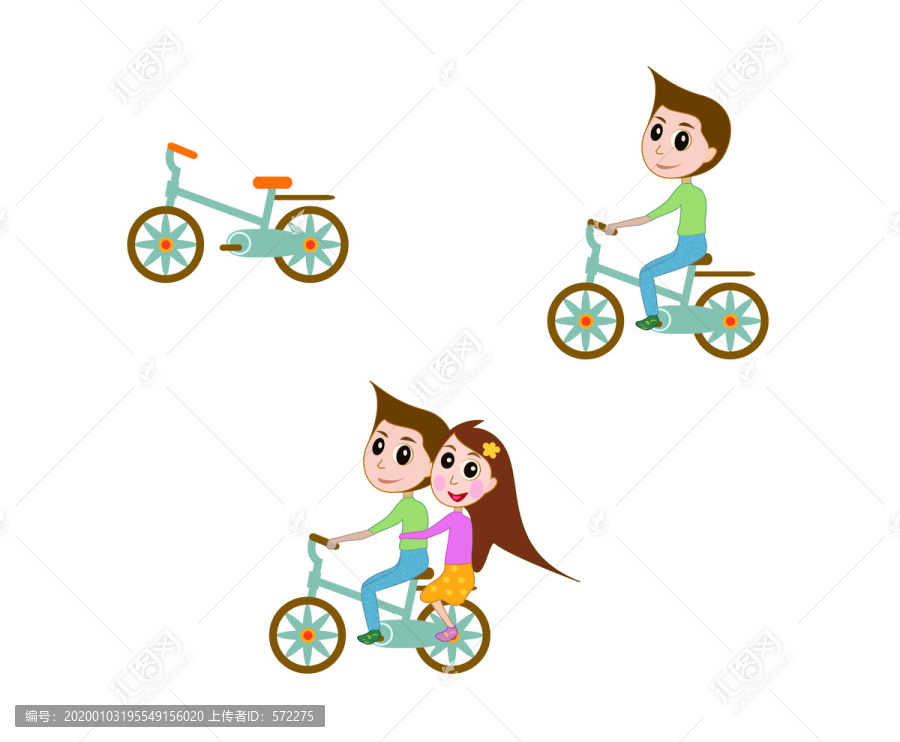 自行車卡通情侶
