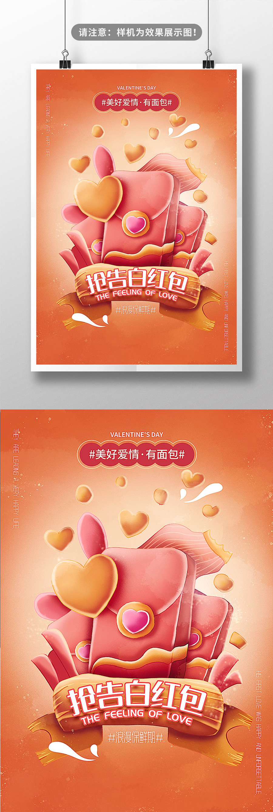 紅色情人節(jié)七夕節(jié)促銷插畫海報(bào)