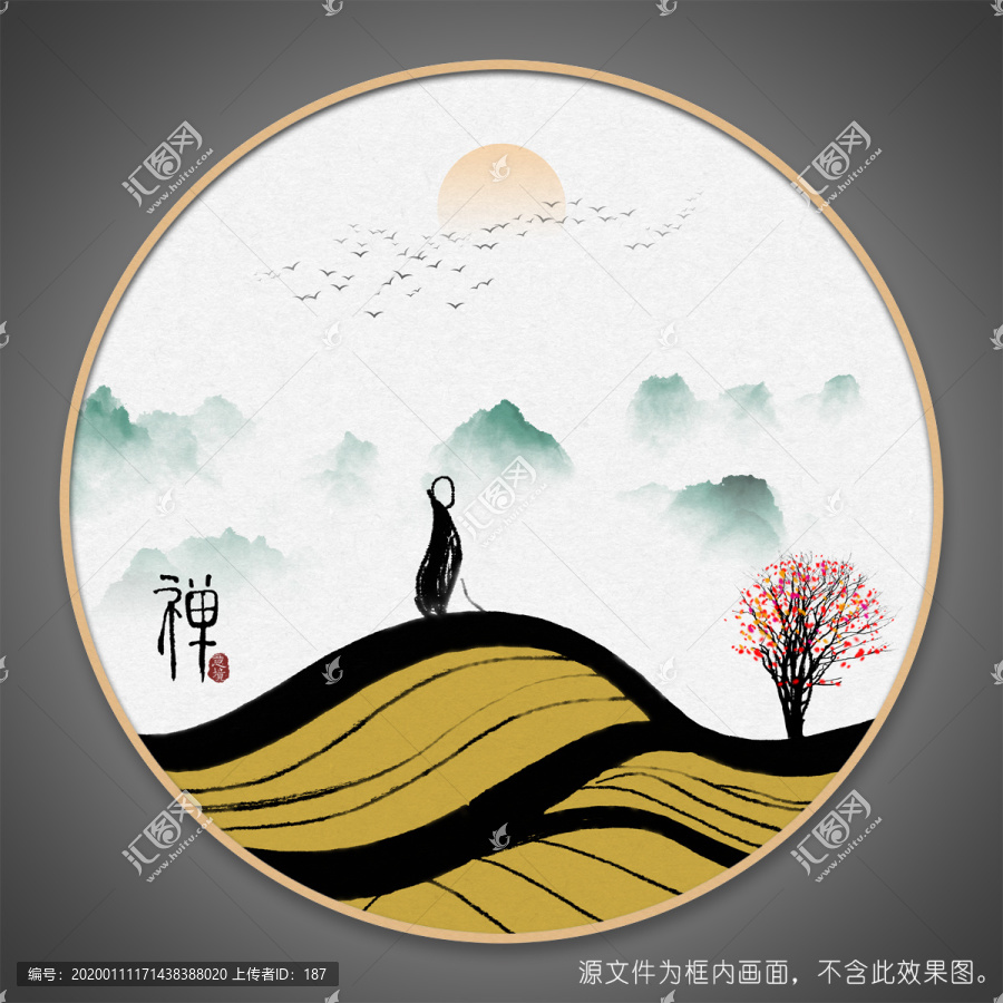 禅意水墨山水画